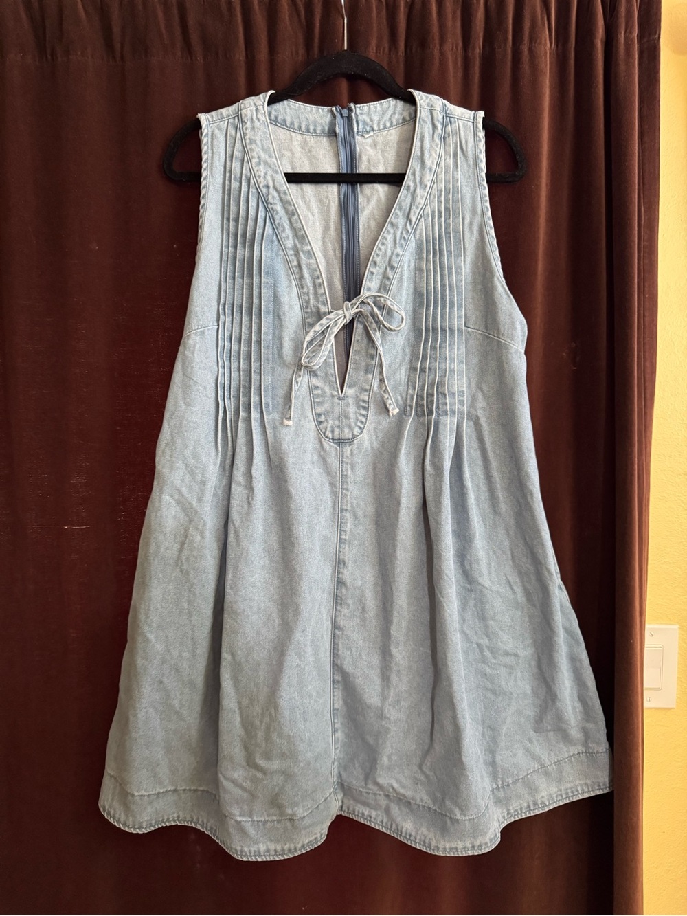 Light Wash Denim Tie-Front Sleeveless Dress